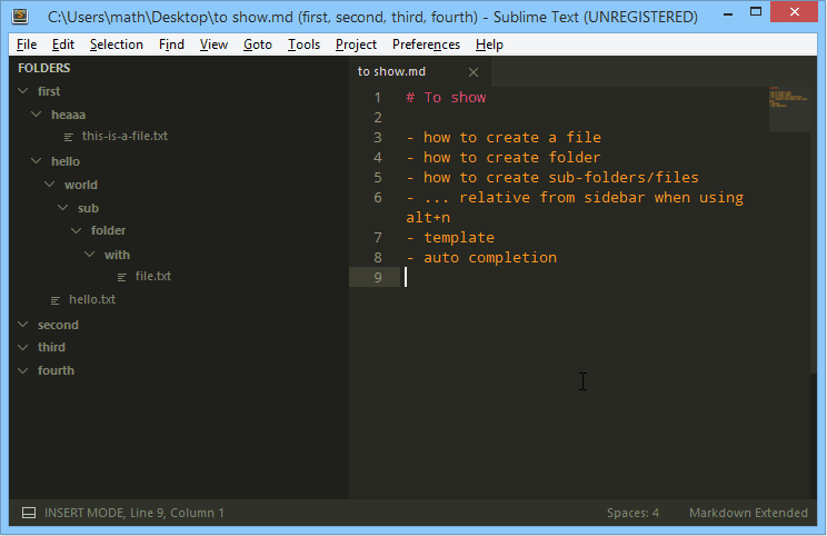 FileManager::create from shortcut